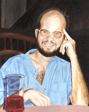 painting from a photo of Andy after supper at his father and step-mother's house, Jan. 1997